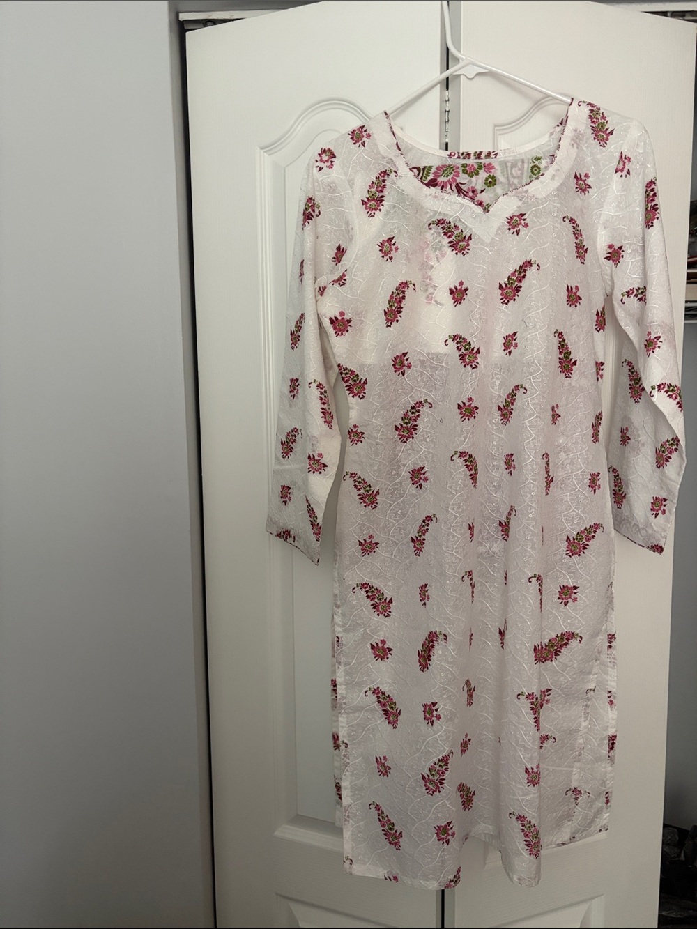 White Floral Embroidered Long Sleeve Dress